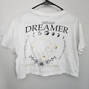 Viore la Vie Womens XS White Short Sleeve Crop Top Moonlight Dreamer Graphic Tee